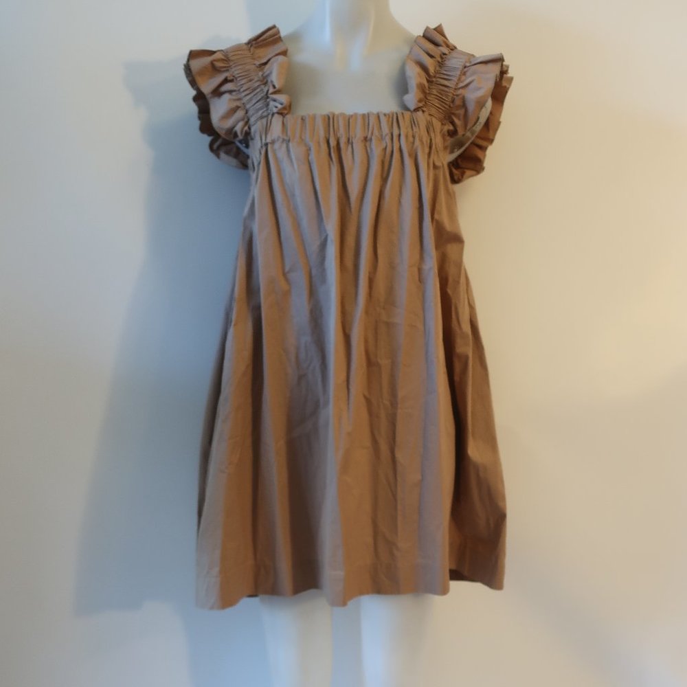 MONICA NERA Beige Ruffle-Trim Sleeveless Mini Dress